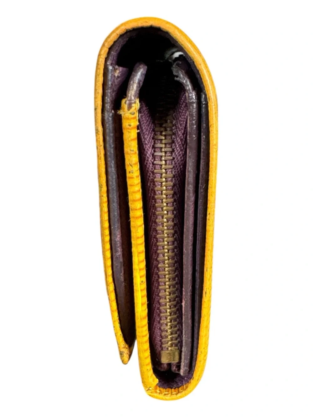 LOUIS VUITTON Epi Leather Wallet in Classic Tassil Yellow w/Purple Interior